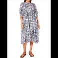 thumbnail image 3 of Vestido Midi Holgado Informal de Verano para Mujer, con Escote en V, Cordones, Media , Estampado Geométrico Bohemio Azul Oscuro S, 3 of 9