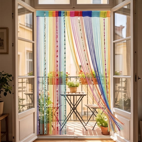 Cififendec Rainbow Twist Beaded String Curtain, 78.74"×39.37", Colorful Tassel Thread Divider Curtain for Doorway Partition, Boho Wedding Backdrop & Home Aesthetic Decor