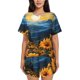 thumbnail image 1 of Balery Elegant Sunset Sunflower Conjunto de Pijama para Mujer con Estampado, Dos Piezas de Manga Corta y Shorts, Ropa de Dormir Suave con Cuello Redondo y Bolsillos-Large, 1 of 6
