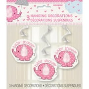 (4 pack) (4 Pack) Elephant Baby Shower Hanging Decorations, 26 in, Pink, 3ct