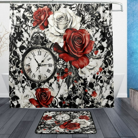BZSMCE Shower Curtain and Bath Accessory Set,Timeless Roses Pattern