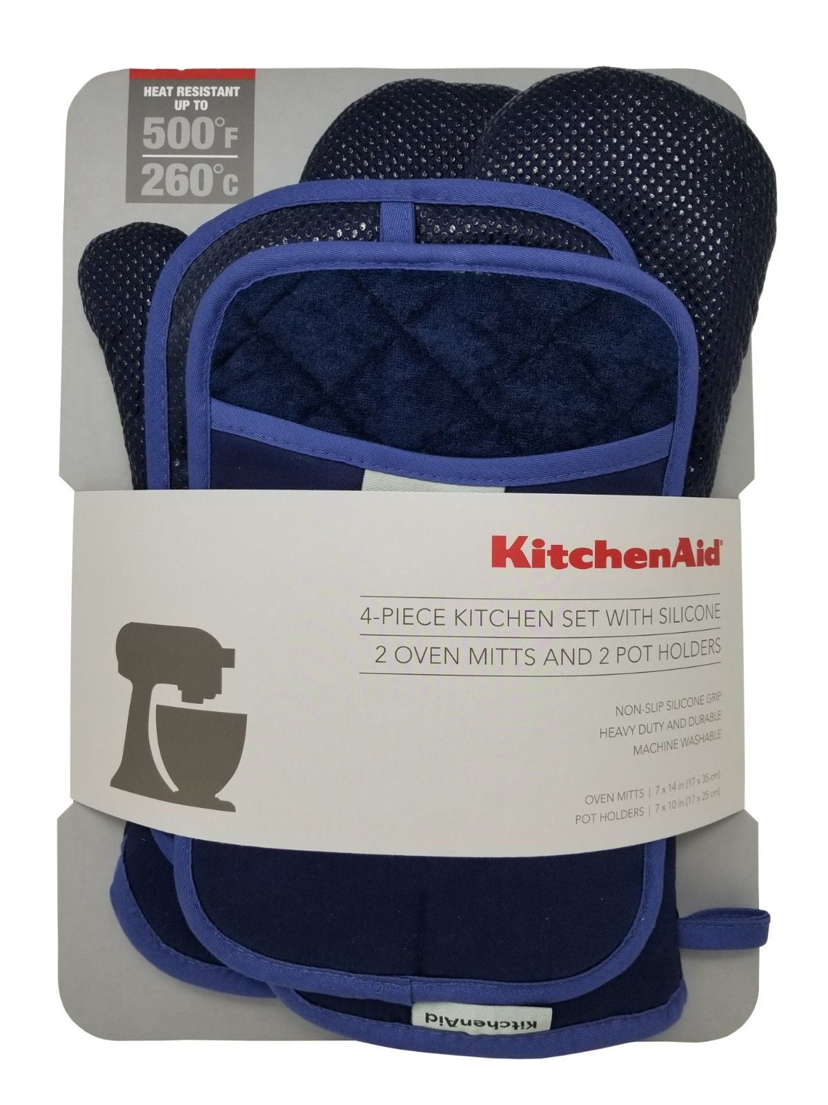 KitchenAid 4 Piece Kitchen Set with Silicone 2 Oven Mitts & 2 Pot
