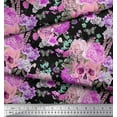 thumbnail image 3 of Soimoi Pink Rayon Crepe Fabric Insect,Skull & Flower Decor Fabric Printed BTY 46 Inch Wide, 3 of 3