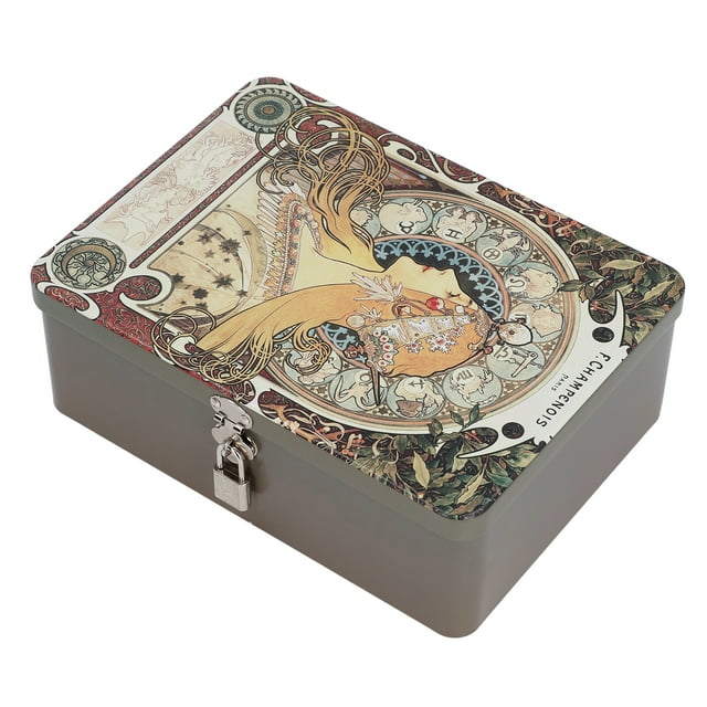 Caja de Lata de Almacenamiento, Caja de Almacenamiento de Lata de Metal Anti -óxido Compacta Cerrable Con 2 Teclas para el Collar de Aretes