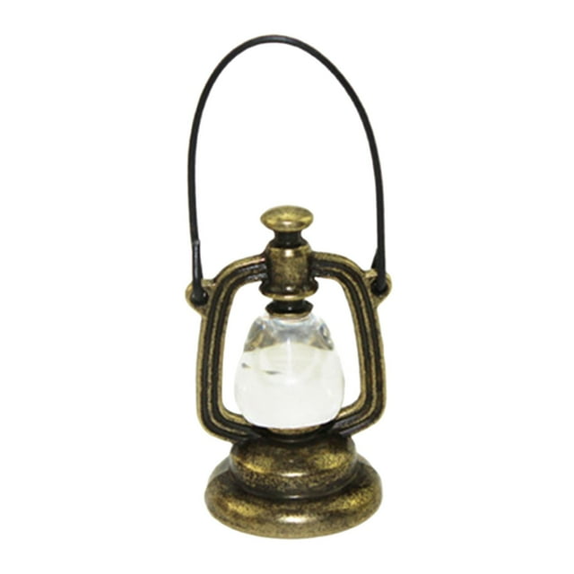 Bonita lámpara de aceite retro para casa de muñecas, miniatura 1/12, decoración, lámpara portátil, juguete, manualidades Latón