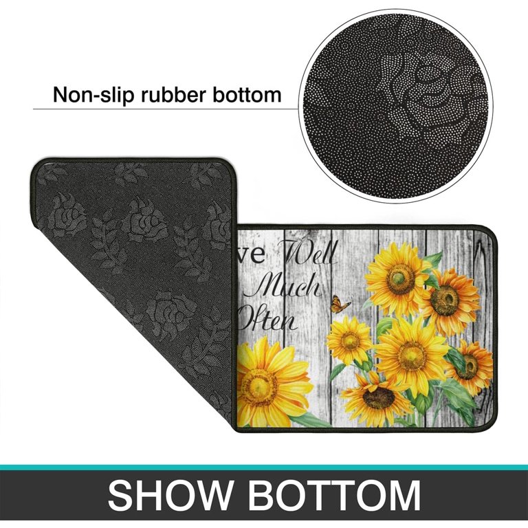 Sunflower Kitchen Rugs and Mats Set of 2 Pieces Non Skid Washable Non-Slip  Backing Anti Fatigue Kitchen Mat Microfiber Kitchen Runner Rugs for Home  Kitchen 17x47.2+17x23.6 