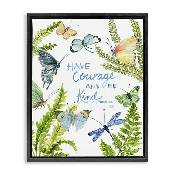 Stupell Industries Courage & Kindness Phrase Animals & Insects Painting Black Floater Framed Art Print Wall Art, 17 x 21