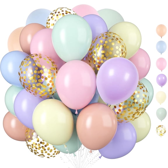 12 Inch 60 PCS Macaron Pink Blue Purple Green Yellow Orange Gold Confetti Balloons for Birthday Baby Shower Wedding Party Decorations