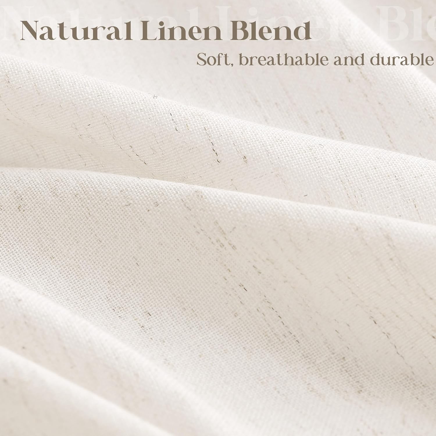 Cream Linen Shower Curtain 80 Inches Long Cloth Fabric Shower Curtain for Bathroom Neutral Hotel Bathtub Luxury Water Repellent Extra Long 80 Inch Drapes Set with Hooks Ivory Birch, 72x80