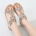 thumbnail image 5 of Ruyang Women's Sandals T-Strap Beaded Flower Rhinestone Flat Sandals Dress Beach Shoes Summer Casual Walking Sandals, 5 of 5