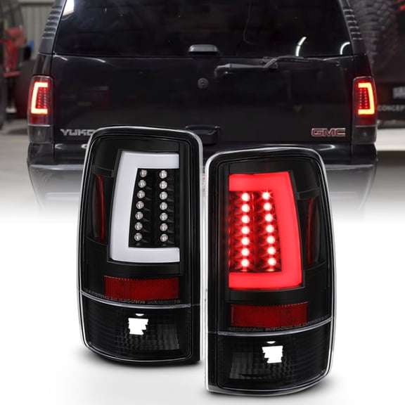 Black 2000-2006 Chevy Suburban Tahoe GMC Yukon [LED Bar] Tail Lights Brake Lamps