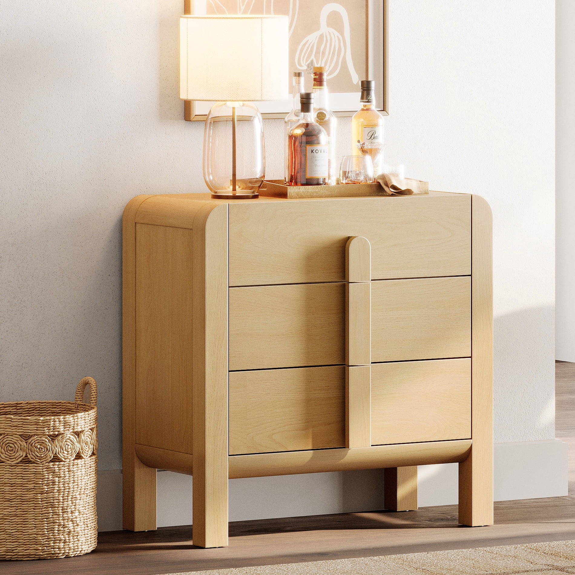 Modern Wood 3-Drawer Dresser with Curved Profile Design, Mid Century Dresser Organizer Storage for Bedroom,Living room, Entryway