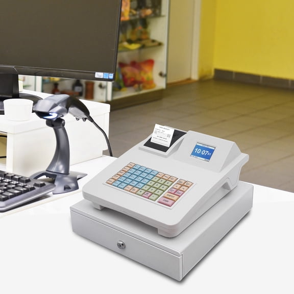 White ABS 36*33.5cm Cash Register 48-Key Keyless Thermal Printing Double-Sided Display Commercial Cash Register
