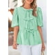 thumbnail image 3 of Blusa PRETTYGARDEN para mujer con lazo en la parte delantera, a rayas, verde, XXL, 3 of 9