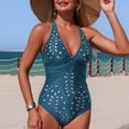 thumbnail image 6 of BOBOGOJP Women Sexy One Piece Swimsuit V Neck Tummy Control Bathing Suits Hollow Monikini Swimwear Blue for Size M, 6 of 7