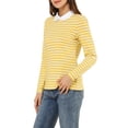 thumbnail image 5 of INSPIRE CHIC Women's Long Sleeve Top Contrast Striped Doll Collar Elastic Loop Back Casual Blouse L Yellow, 5 of 9