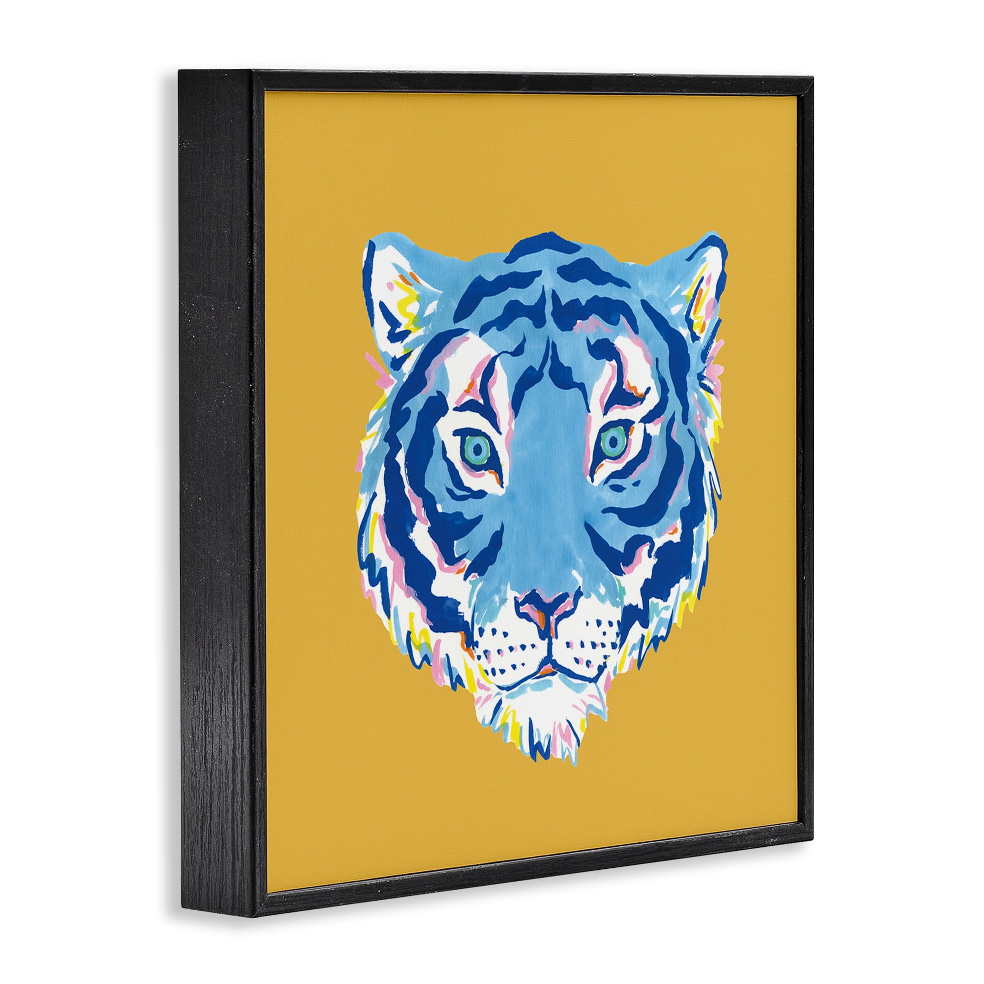 Stupell Industries Blue Tiger over Yellow Black Framed Giclee Art, design by Karolina Sato