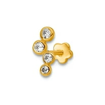 14k Solid Yellow Gold 18 Gauge Polished Cubic Zirconia Cartilage Body Jewelry 8.9mm Long Body Piercing Stud for Women