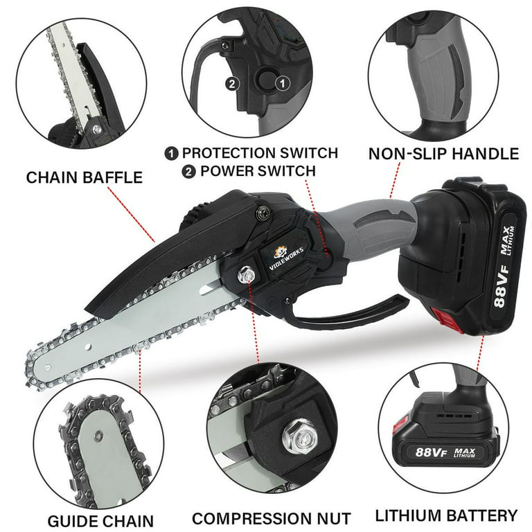 20-Volt 6-Inch Mini Chainsaw with Battery and Charger - Black