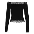 thumbnail image 4 of DHFJKG Womens Off The Shoulder Long Sleeve T Shirts Lace Trim Fitted Crop Tops For Women, 4 of 9