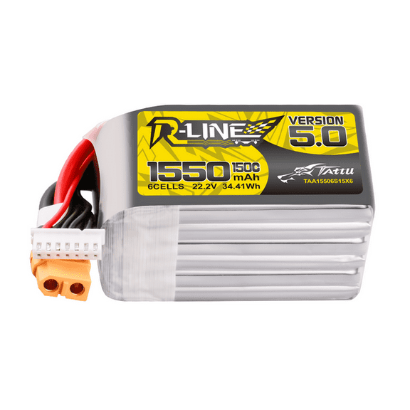 Tattu R-Line Version 5.0 1550mAh 6S 22.2V 150C LiPo Battery Pack with XT60 Plug