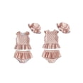 thumbnail image 2 of BemeyourBBs Toddler Baby Girl Swimsuit Infant Bathing Suit 3 Pieces Heart Dot Plaid Cow Skin Swimsuits Bow Tank Top with Ruffle Shorts Set Sun Hat Swimwear Summer Beach Wear, 2 of 9