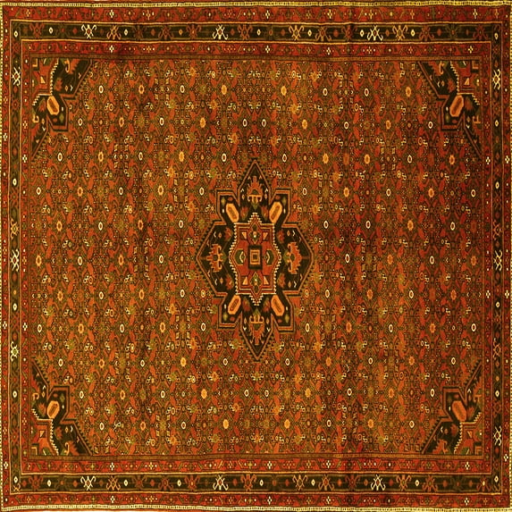 Ahgly Company Machine Washable Indoor Square Persian Yellow Traditional Area Rugs, 3' Square