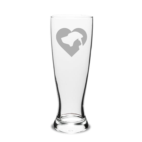 Cat Dog Heart Deep Etched University Beer Pilsner Glass