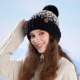 thumbnail image 2 of XIAOCHA Women’S Pom‑Pom Beanie，Knit‑Rib Fall‑Winter Outdoor Toque,Black, 2 of 4