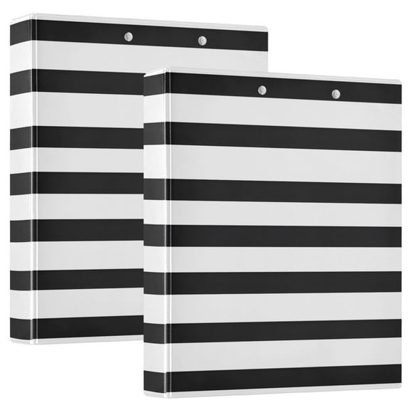 Minimalist Black and White Stripe 12.4x10.6in PVC Round Ring Binder, D-Ring 3-Hole, Metal Clip, 200 Sheets