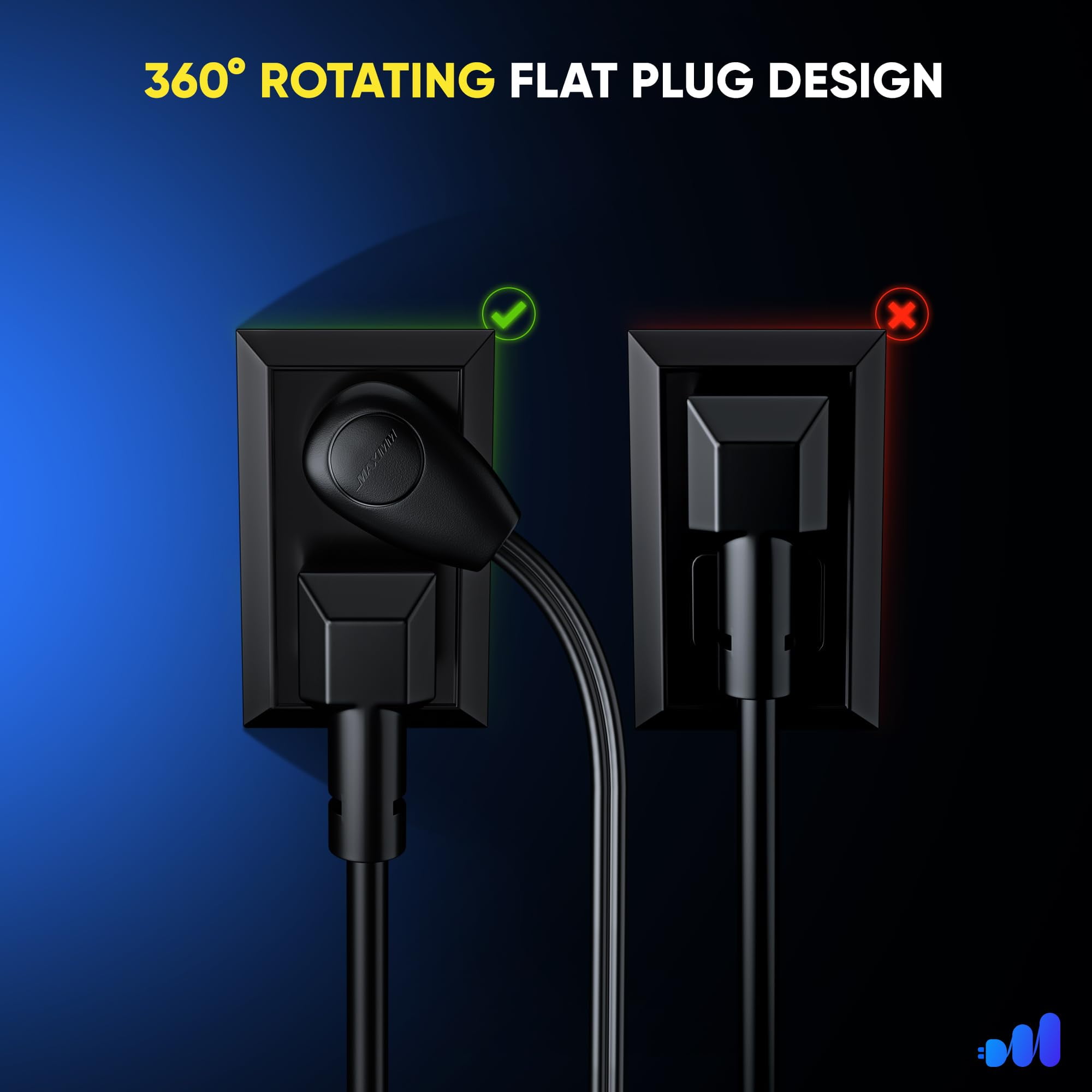 Maximm Extension Cord with On/Off Switch and Cradle, 2-Prong Flat Plug, 16 AWG, UL Certified, Black – 5 Feet – Easy Foot-Controlled Power for Indoor Use