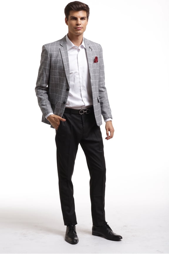 Black Modern Checked Patern Men's Blazers Sports Coat Jacket