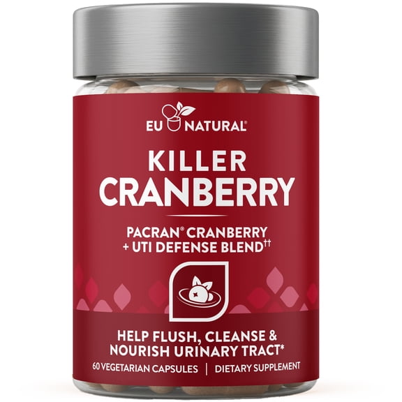 Eu Natural Cranberry Pills UTI Defense Urinary Tract Health Supplement 10-in-1 Fast-Acting Capsules 60 Count