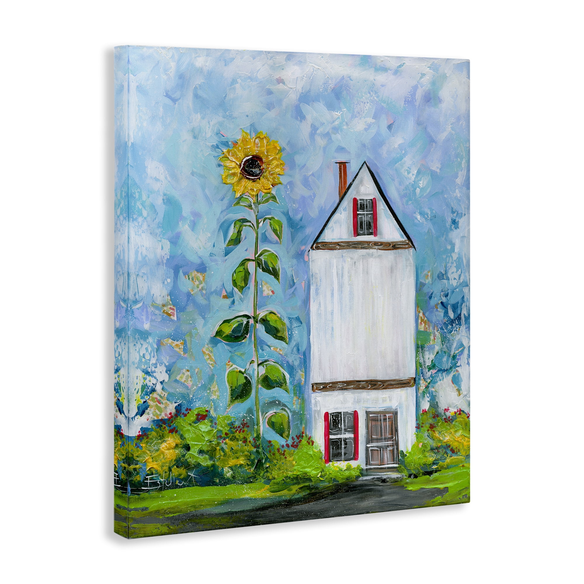 Stupell Industries Giant Sunflower & House Landscape & Nature Painting Wrapped Canvas Art Print Wall Art, 16 x 20