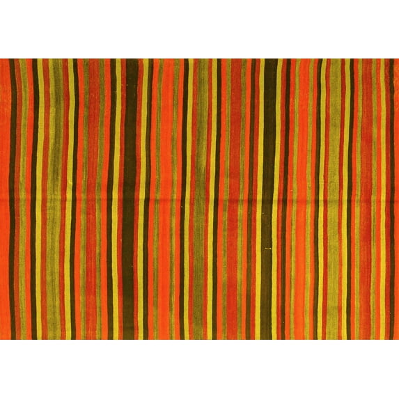 Ahgly Company Machine Washable Indoor Rectangle Oriental Yellow Traditional Area Rugs, 4' x 6'