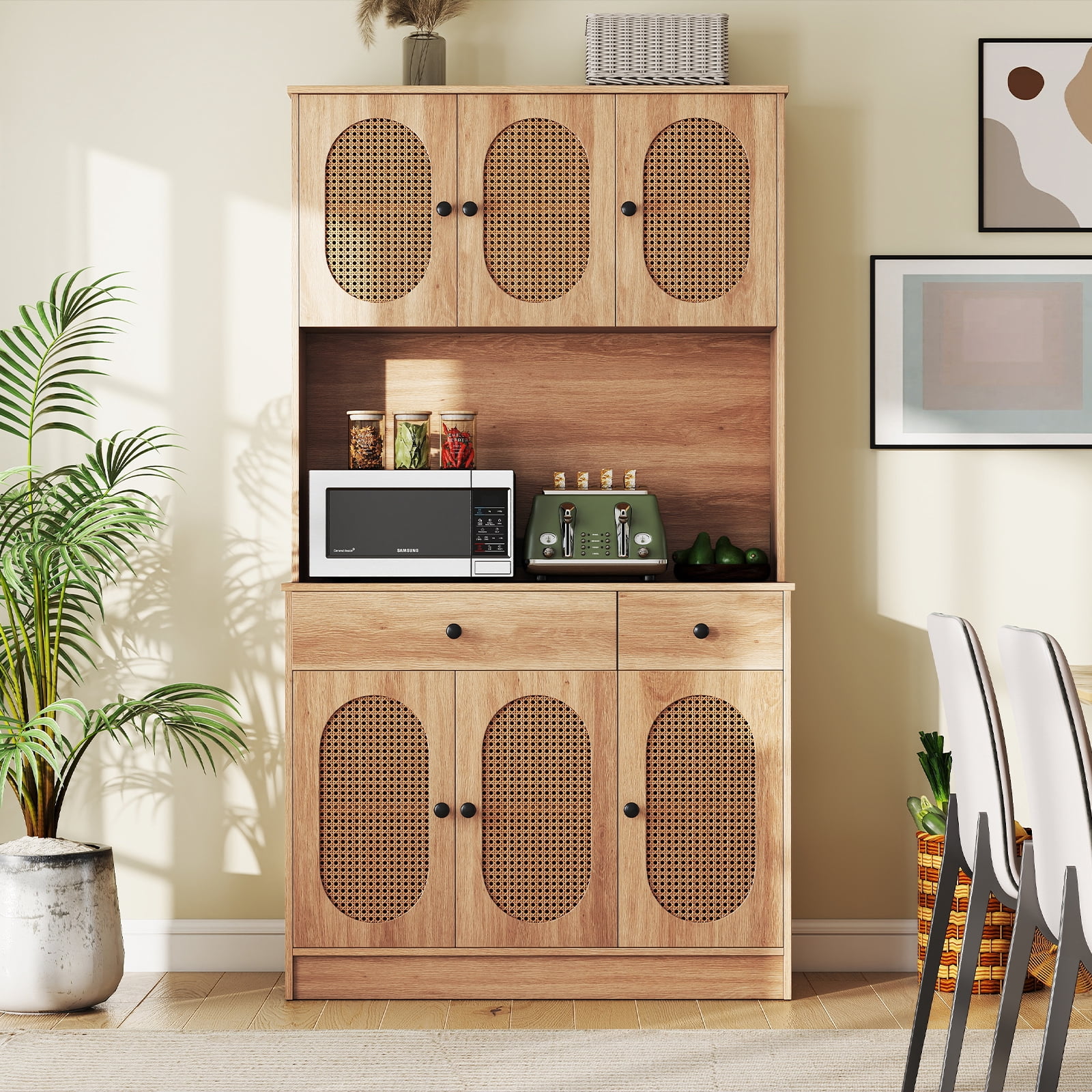 Gymax Kitchen Pantry Cabinet w/ Charging Station 71'' Tall Kitchen Buffet Cabinet