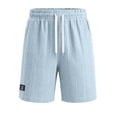thumbnail image 7 of FINALGANG Mens Elastic Drawstring Jacquard Knit Label Patch Casual Shorts Summer Daily Loose Fit Soft Breathable Side Pocket Walking Bottoms For Men Light Blue M, 7 of 7