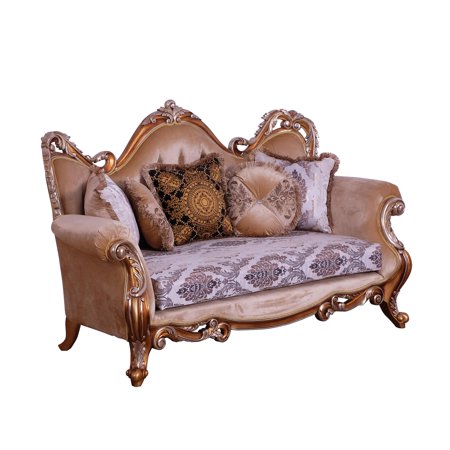 Luxury Black & Gold Wood Trim TIZIANO II Loveseat EUROPEAN FURNITURE Classic