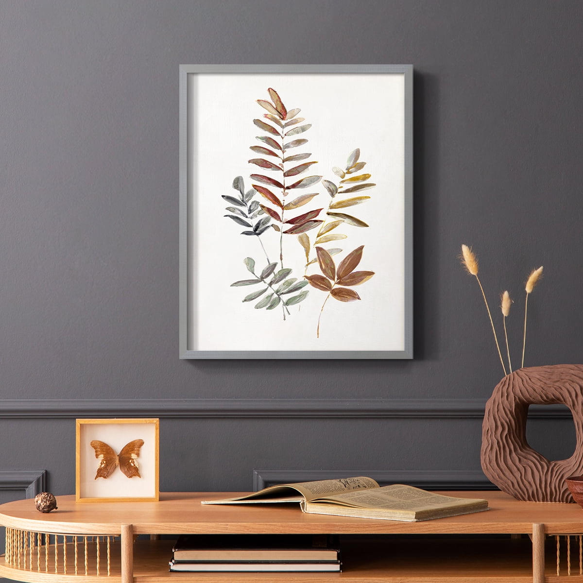 Autumn Leaves I Framed Print in Gray Solid Wood Framed Print No Nail Hanging