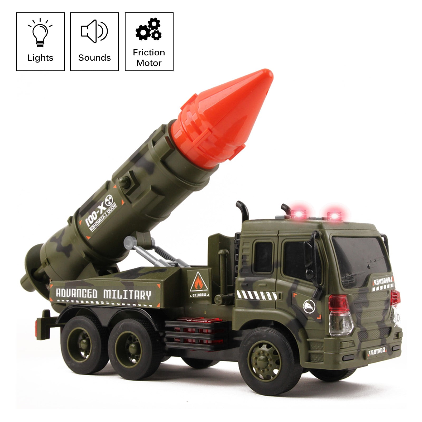 Vokodo Toy Military Launcher Truck Push And Go With Lights And Sounds TE-75 