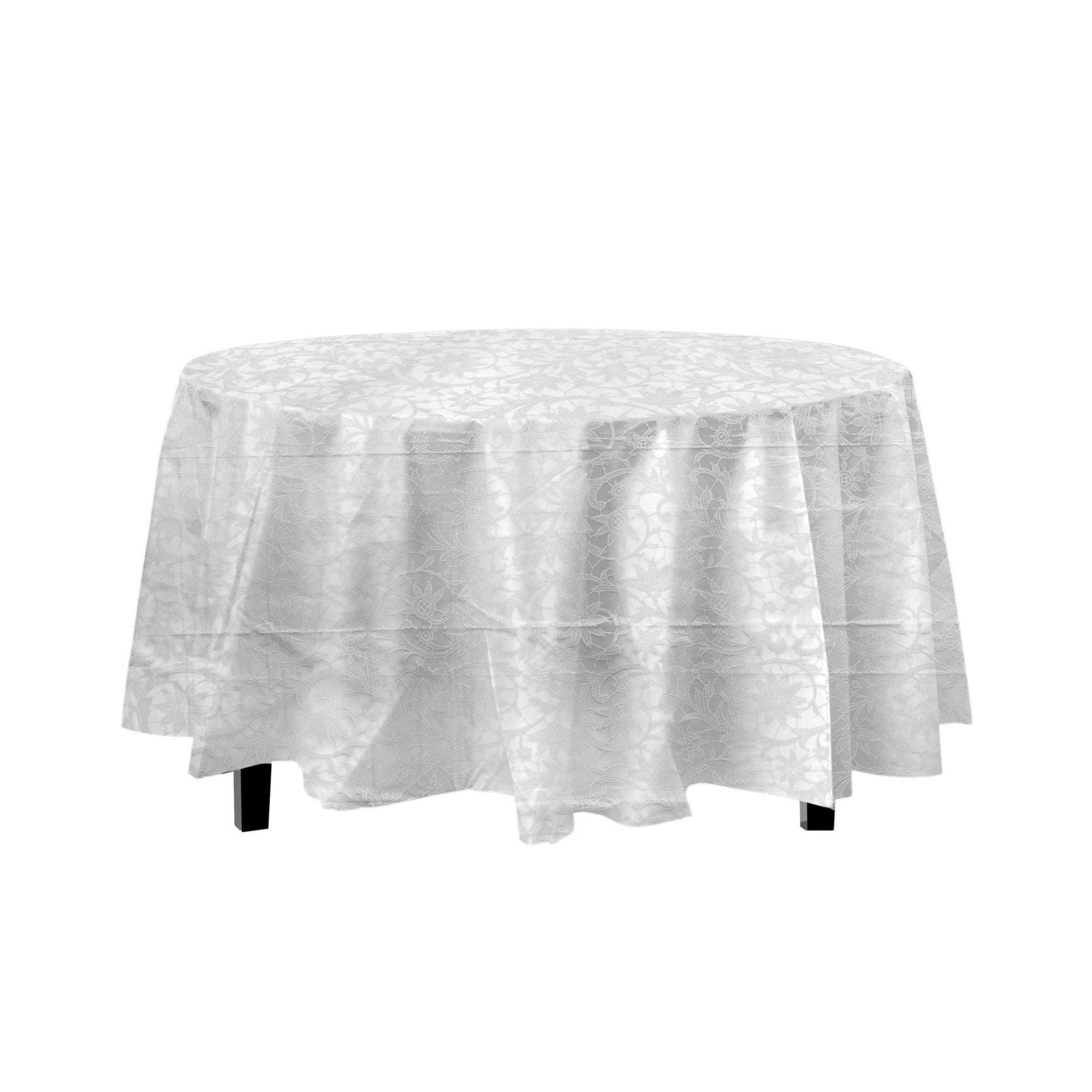Round White Table Cover White Lace Table Cover 84in. Round 1