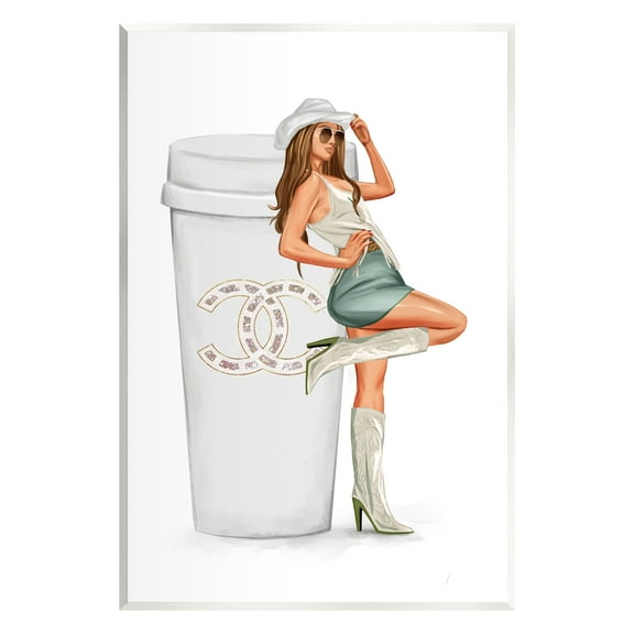 Stupell Industries Glam Cowgirl Fashion Coffee Cup Beauty & Fashion Painting Unframed Art Print Wall Art