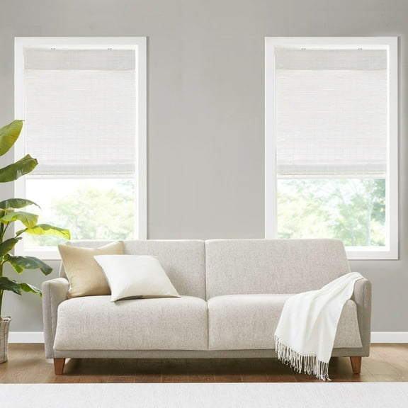 Dovelina Bamboo Light Filtering Privacy Roman Window Shade, White, 64" L x 33" W