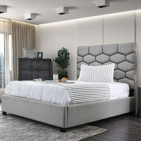 1piece California King Size Bed Gray Finish Tufted Headboard Bedroom Furniture