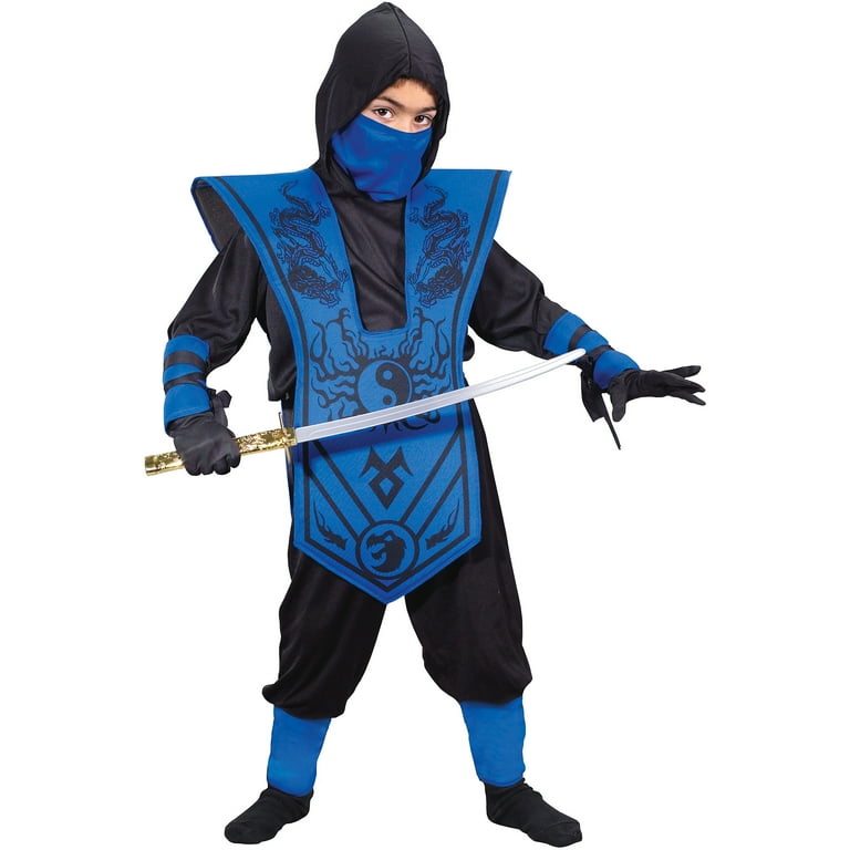 Complete Blue Ninja Halloween Costume for Children, Boys Size M (8
