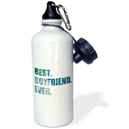 3dRose Arty Best Boyfriend Ever - grunge paint splattered blue green text, Sports Water Bottle,