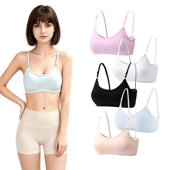 Girls Padded Training Bras 10-16 Teen Student Teens & Big Wire Free 5 Pack Breathable Sports Bra with Adjustable Straps