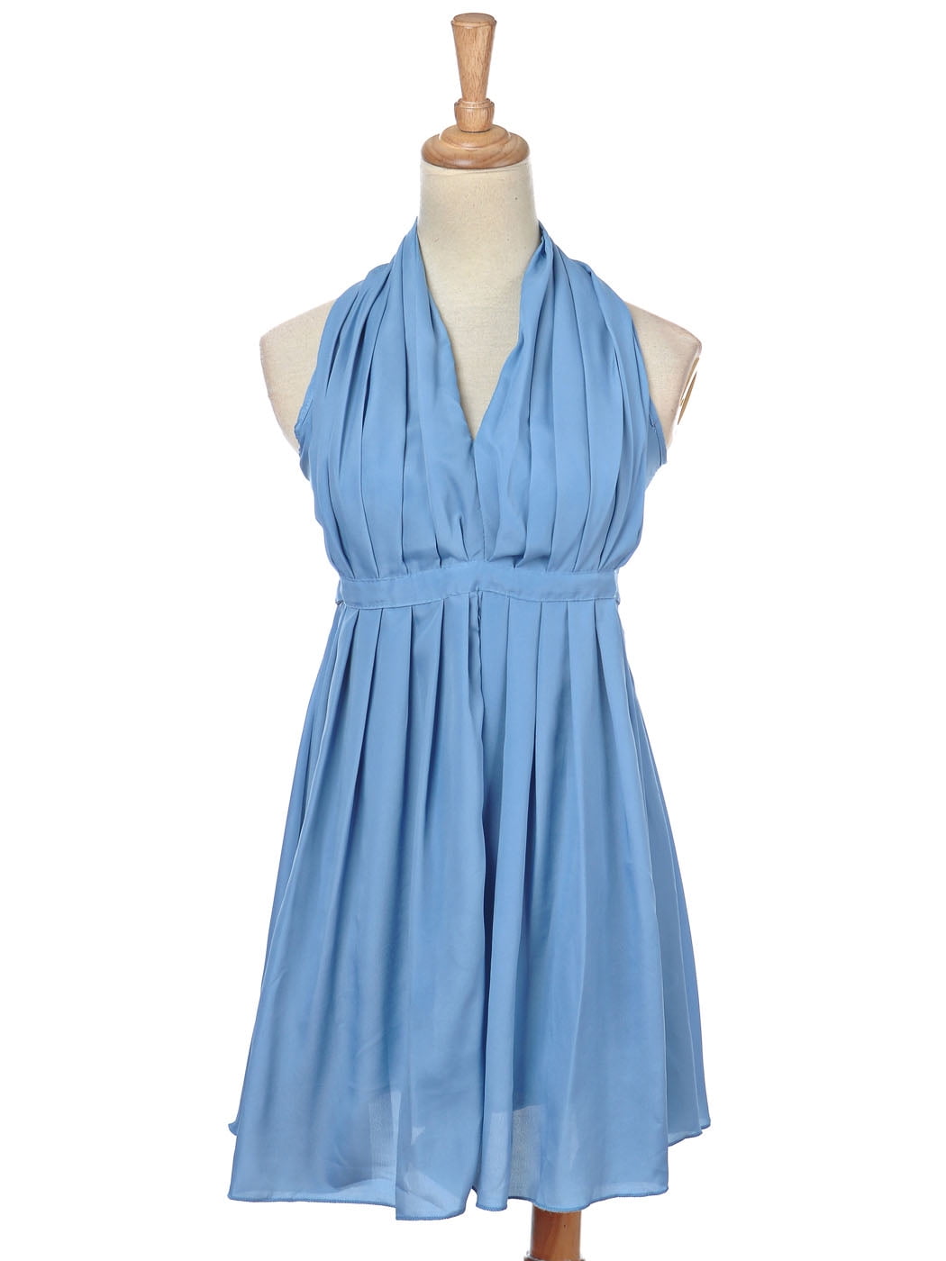 S/M Fit Cute Light Blue V-neck Halter Pleated Spring Summer Dress ...