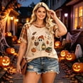 thumbnail image 5 of IYYVV Plus Size Halloween Shirts for Women Cute Ghost Pumpkin Print Plaid Short Sleeve T-Shirts Orange XL, 5 of 6