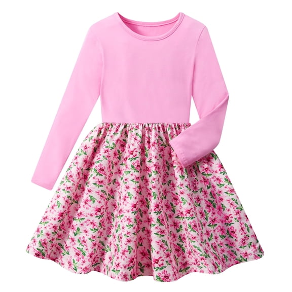 Lanbubble Toddler Girls Long Sleeve Dress A-Line Casual Play Dresses Size 2-3T